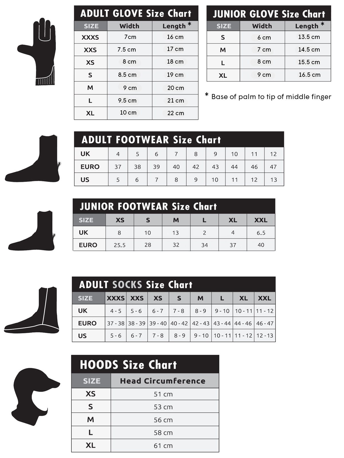 Accessories size guides
